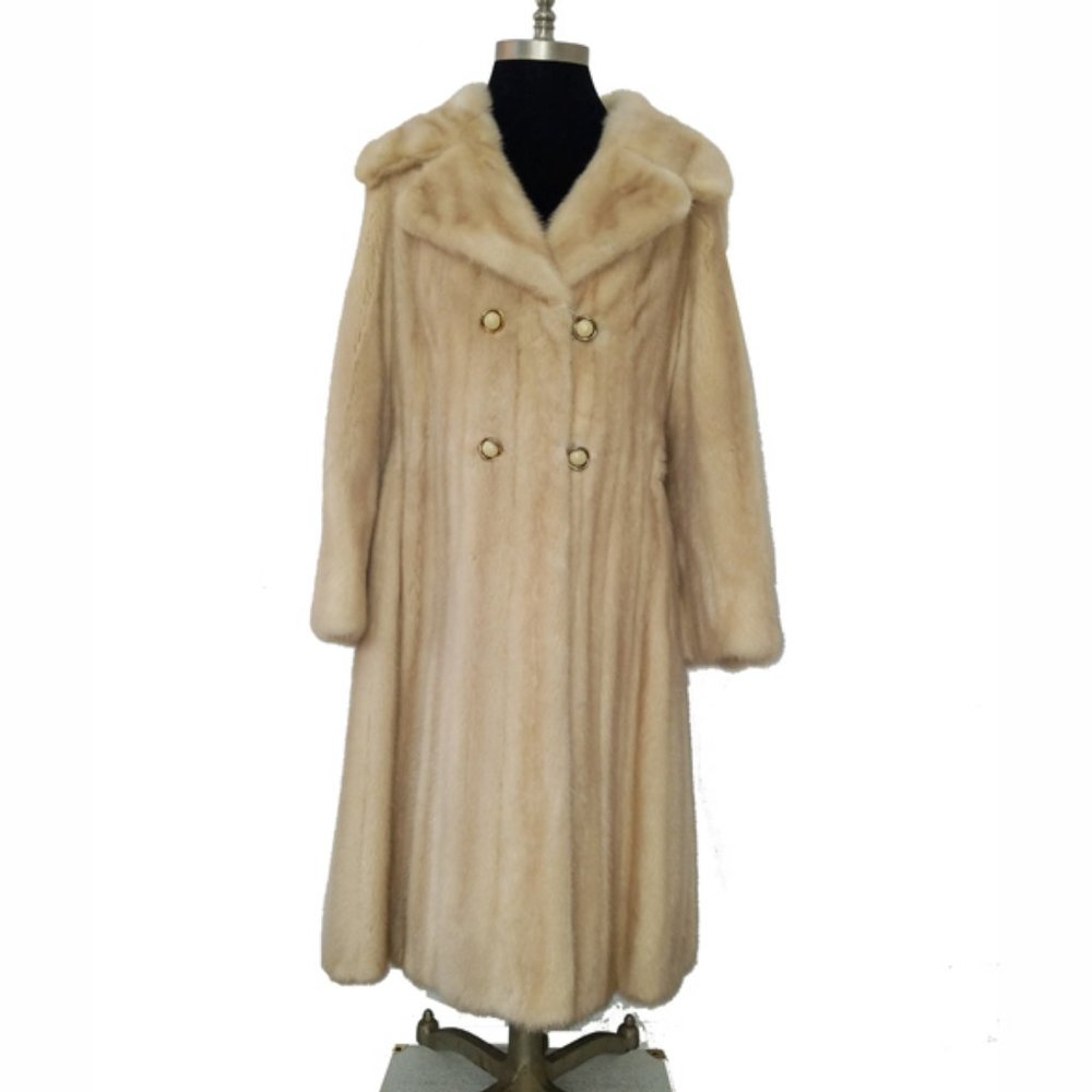 Vtg 70s Cream Custom Made Mink Coat S